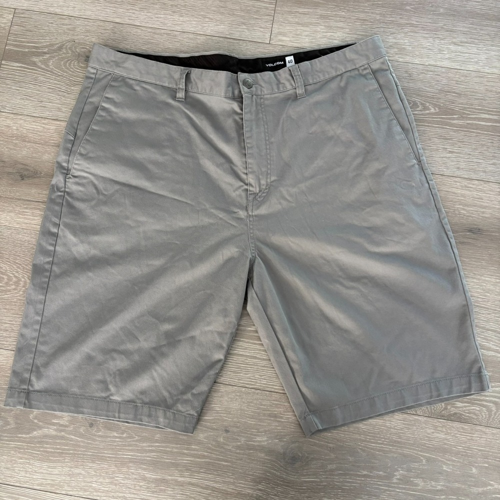 Volcom Mens Gray Flat Front Regular Fit Vmonty Stretch Chino Shorts Size 40